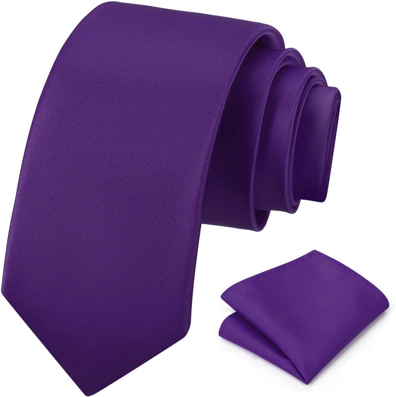 pensee Men's Tie Set Solid Pure Color 3.15" (8CM) Classic Formal Plain Necktie and Pocket Square Set For Men - Image 1